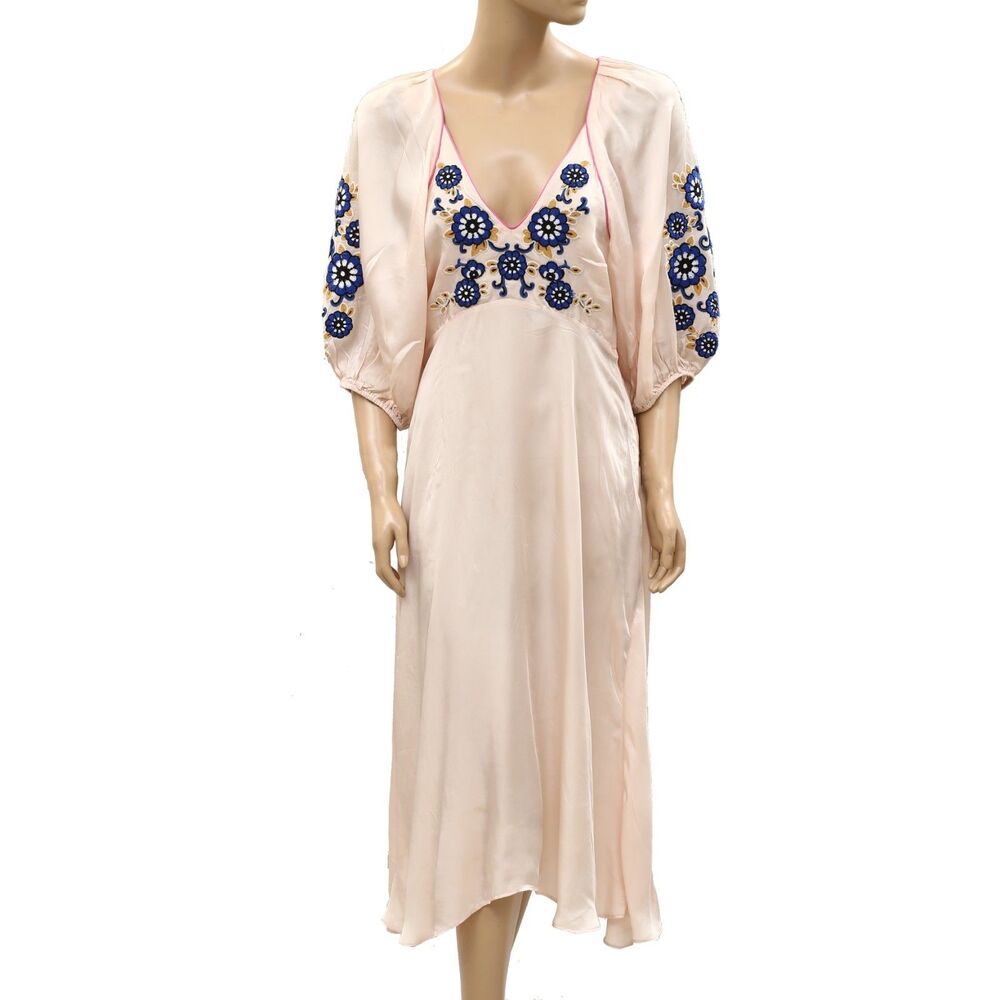 The Great Midi Dress Embroidered Floral Printed 3/4 Sleeve Resort Pink S 286392